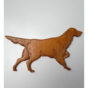 Vintage Irish Setter Wood Carved Wall Hanging Great Shape Dog